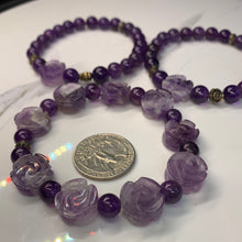 Load image into Gallery viewer, Amethyst Carved Rose Bracelet 7.5&quot;- 2 Styles to choose from!
