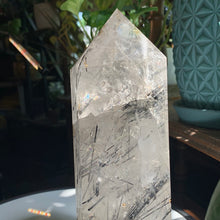 Load image into Gallery viewer, 2 Kilo Black Tourmaline in Clear Quartz 8.75&quot; Tower
