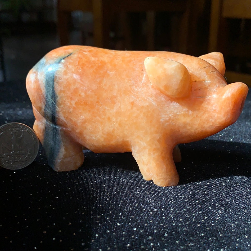 Orange Calcite Carved Pig