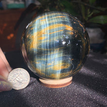 Load image into Gallery viewer, 3&quot; Natural Blue Tiger Eye Sphere 634 grams
