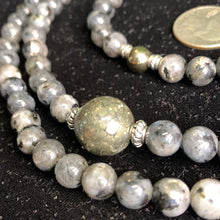 Load image into Gallery viewer, 15&quot; Larvikite Necklace w/ Pyrite Agate 16mm Bead and Bracelet

