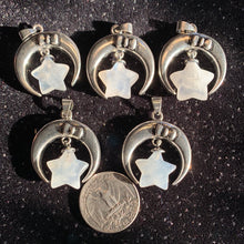 Load image into Gallery viewer, Moon Pendants w/star - 2 materials

