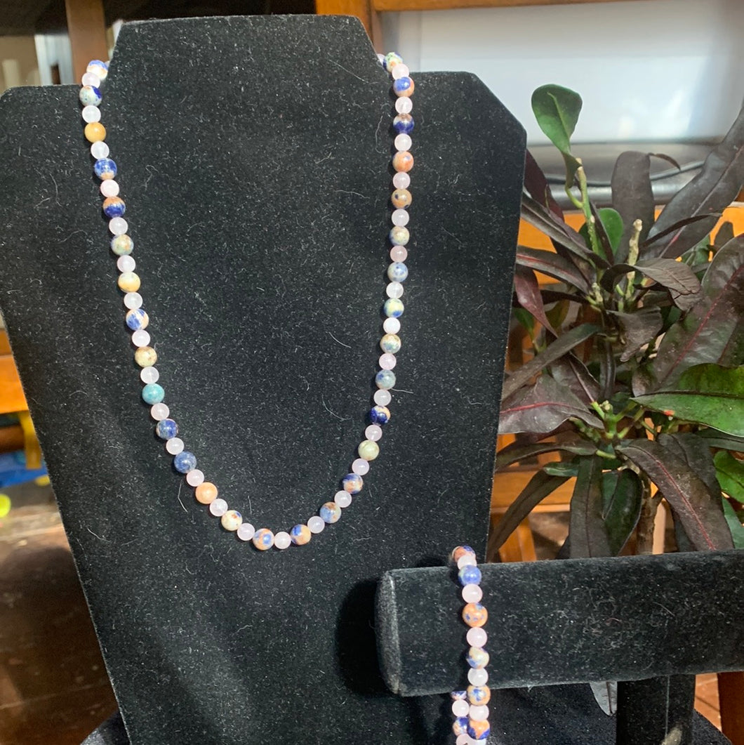 Sodalite and 6mm Rose Quartz necklace w/Bracelet