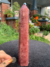 Load image into Gallery viewer, 9” Strawberry Quartz Tower
