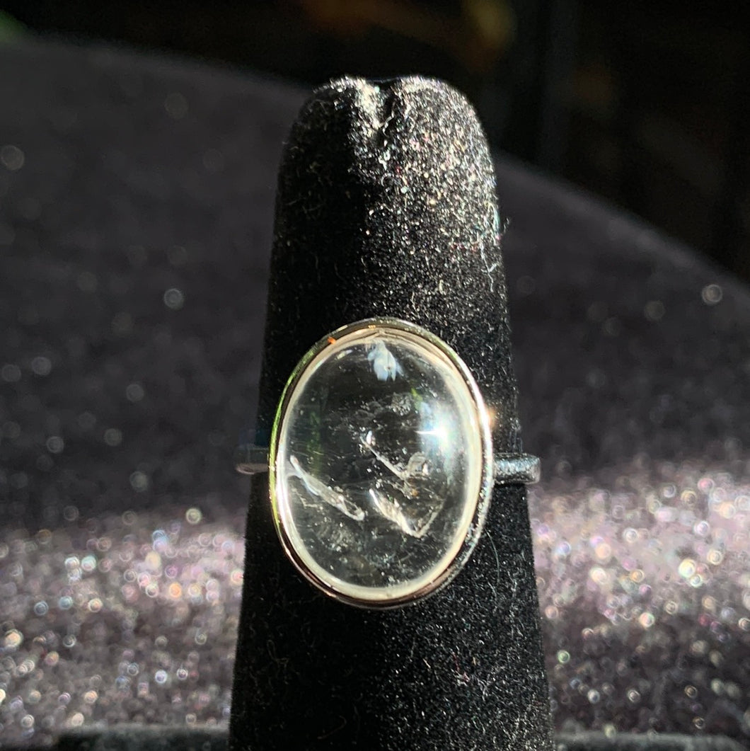 Clear Quartz Enhydro Rings 925 silver adjustable