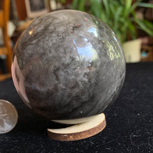 Load image into Gallery viewer, Peculiar Silver Obsidian Sphere
