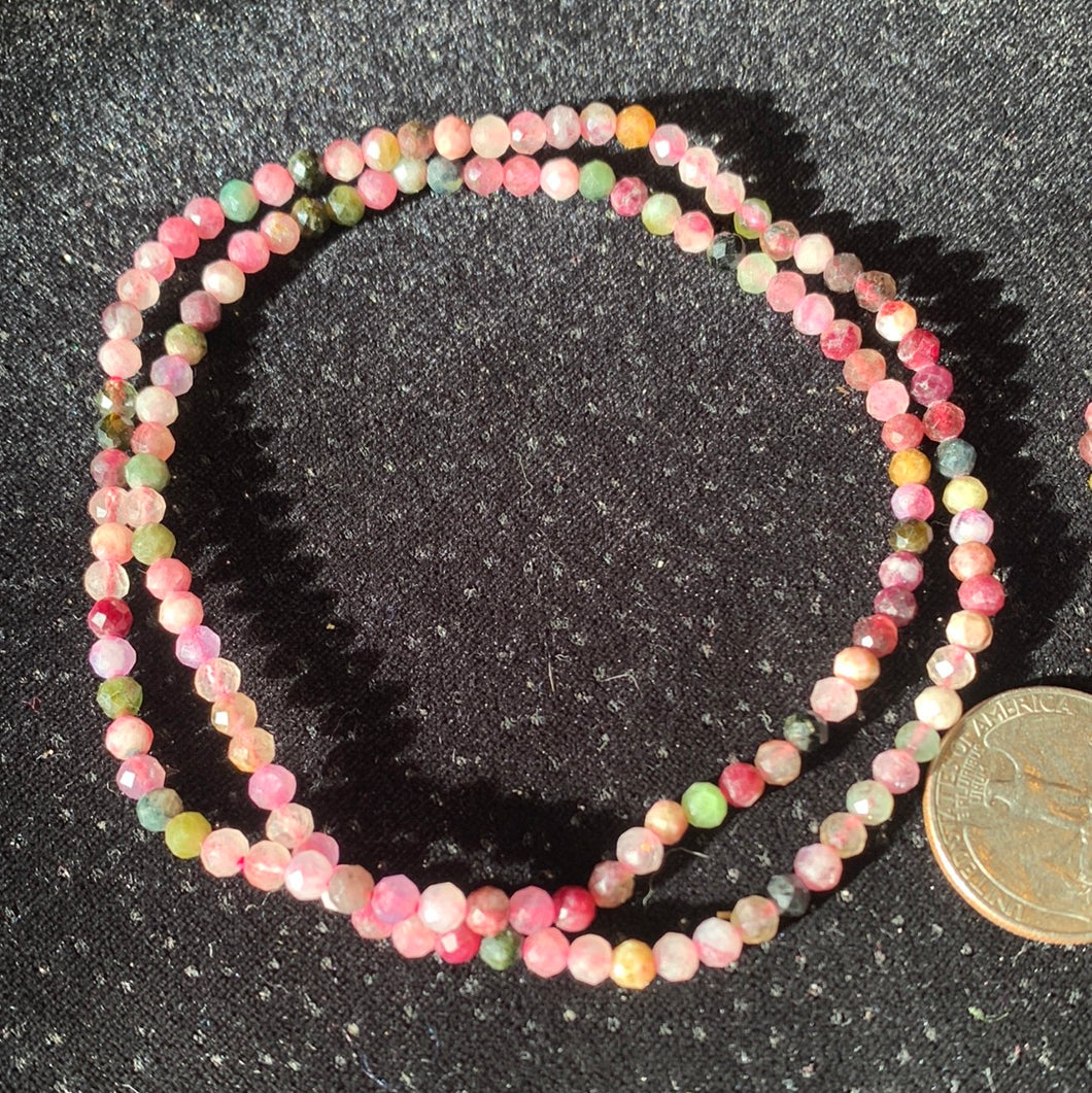 Watermelon Tourmaline Faceted 4.1mm Bead Necklace