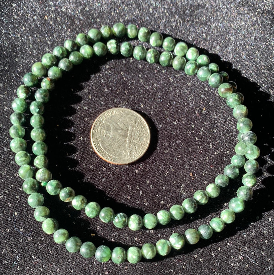 Green Charoite/Seraphinite 5.7mm Bead Necklace