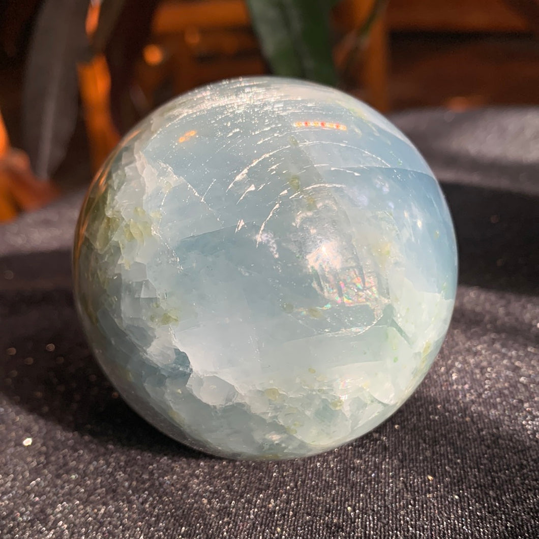 Blue Calcite w/Peridot Sphere