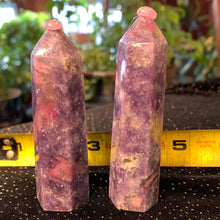 Load image into Gallery viewer, Lepidolite/Pink Tourmaline Towers *chipped tip* Price Reduced
